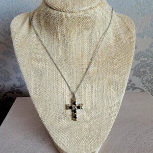 Thai Black Spinel Cross Necklace